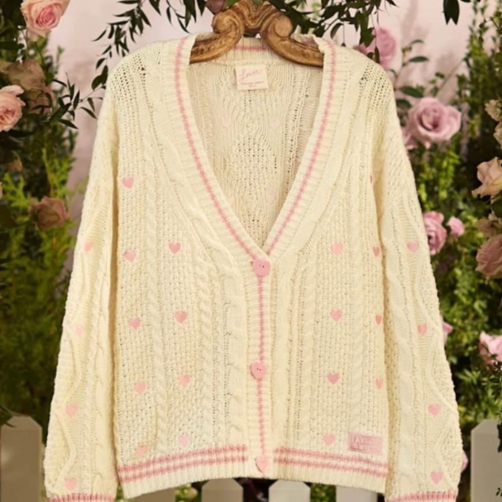 Women's Cream and Pink Heart Sweater